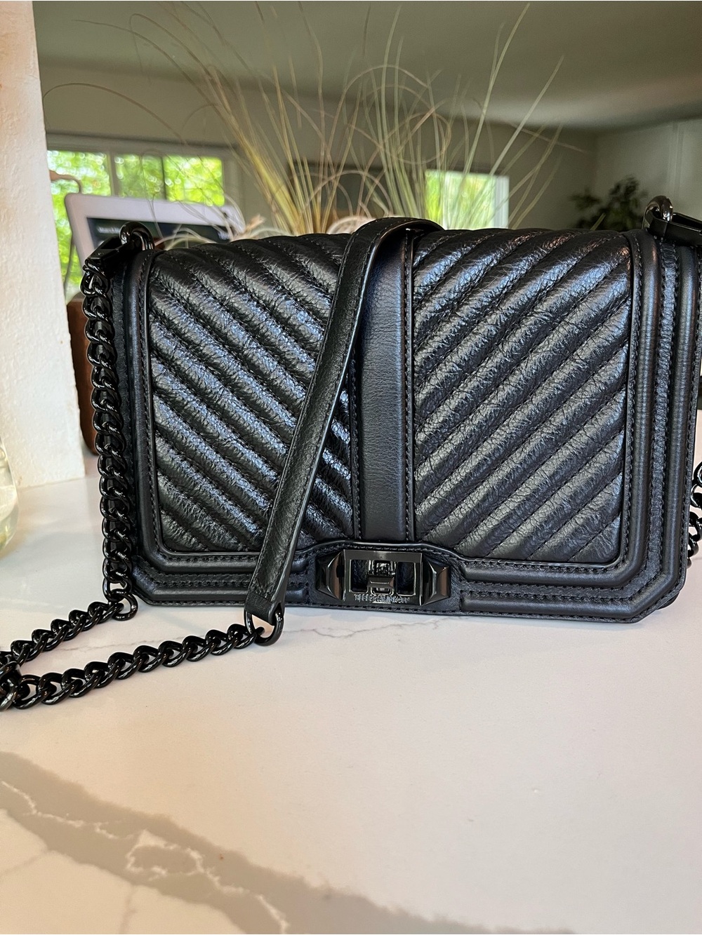 Rebecca Minkoff Black Quilted Chevron Chain Crossbody